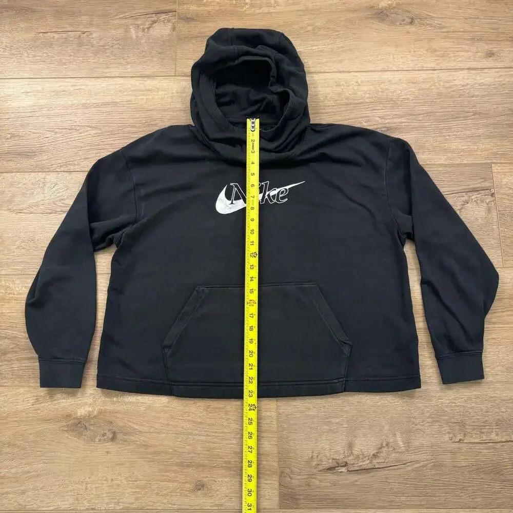 Nike Sportswear Funnel Neck Hoodie Women’s L Black Script Swoosh Pullover